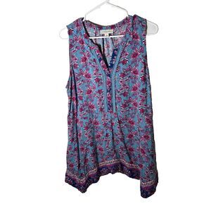 Vintage America Tank Top Women's Large V-Neck Popover Sleeveless Floral Boho
